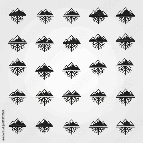 Abstract Mountain Roots Icon Set - Nature, Growth, Foundation Symbol