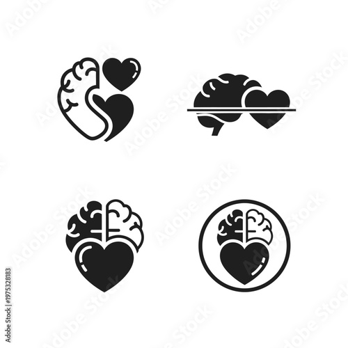 Brain and Heart Icons: Logic vs Emotion, Psychology, Love, Mental Health