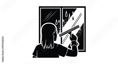 A person cleaning a window with a squeegee viewed from behind creating a striking silhouette high quality professional detailed modern elegant