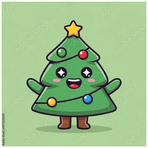 Cartoon Christmas Tree Character Design.