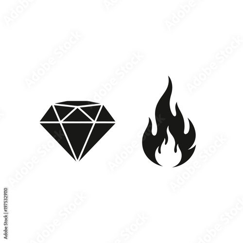 Diamond and Flame Icons: Symbolizing Luxury, Heat, and Passion