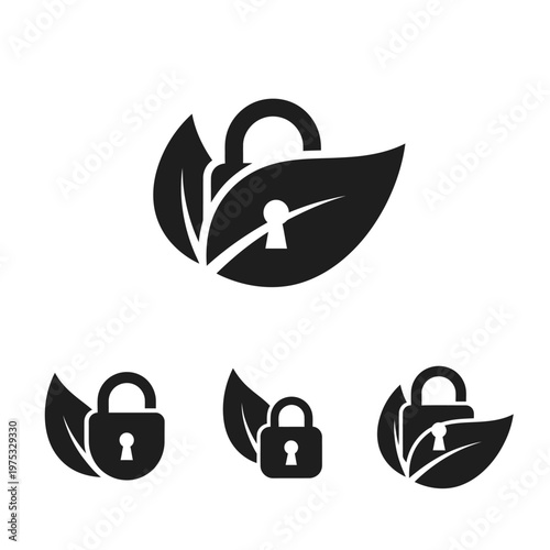 Eco security lock icon with leaf, green concept, data protection, privacy symbol