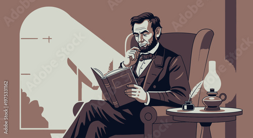 Man Reading Book Sitting in Chair.