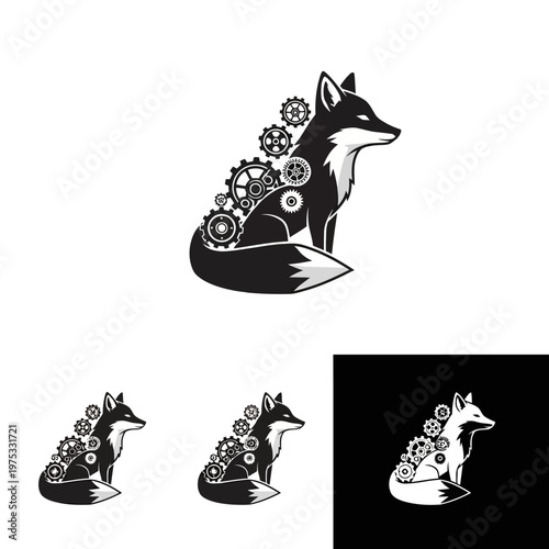 Steampunk Fox Logo with Gears, Mechanical Animal Illustration