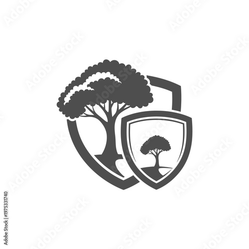 Tree and Shield Icon: Nature Protection, Security, and Growth Concept