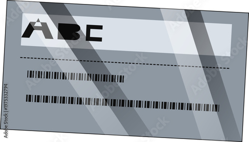 Hand-drawn grey shipping label with barcode and ABC text for logistics and commercial package illustration