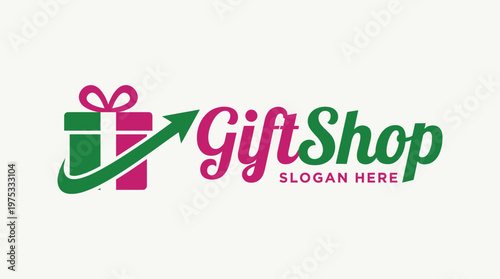 Modern Gift Shop Logo Template with Colorful Present Icon and Arrow for Retail Branding and Ecommerce Business