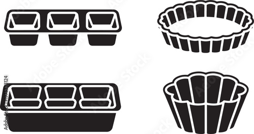 Vector Illustration of Disposable Plastic Food Trays and Fluted Baking Molds for Product Design