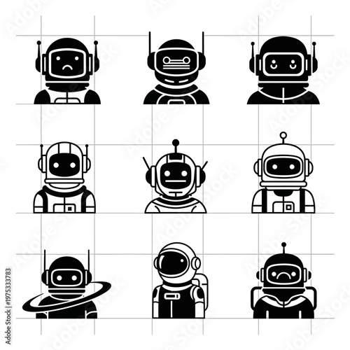 Cute Robot Icons Set: Diverse Faces, Avatars, and Characters