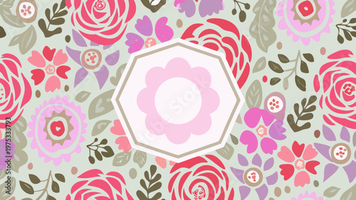 Floral pattern with a central octagonal frame soft pastel colors