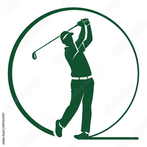 Golf player swinging club in circular motion on green course icon