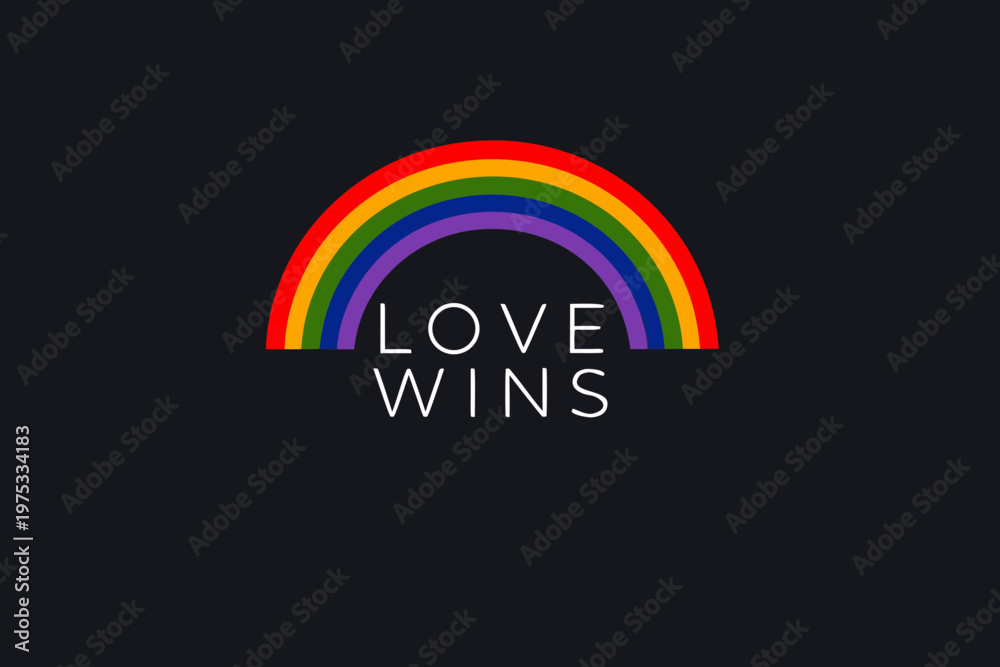 Obraz premium A colorful rainbow and the phrase love wins on a dark background
