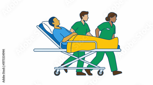 Paramedics transporting a patient on a stretcher, symbolizing medical care and emergency response services