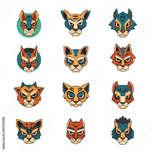 Wallpaper Mural Stylized Animal Faces Collection: Fierce Feline and Canine Icons Torontodigital.ca