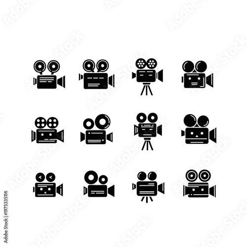 Wallpaper Mural Vintage Film Camera Icons Set, Retro Cinema Projector Symbols Collection Torontodigital.ca