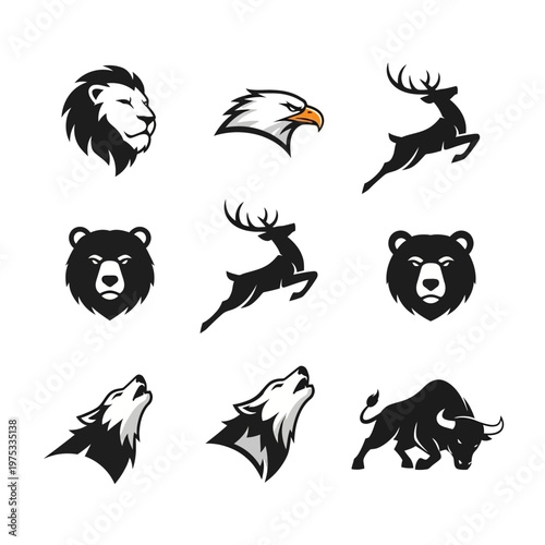 Wallpaper Mural Wild Animal Icons Set: Lion, Eagle, Deer, Bear, Wolf, Bull - Vector Graphics Torontodigital.ca