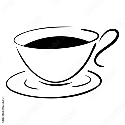 Hand-Drawn Wedding Coffee Cup Doodle, Cute Tea Cup with Saucer Outline for Marriage Breakfast and Reception Menu Design.