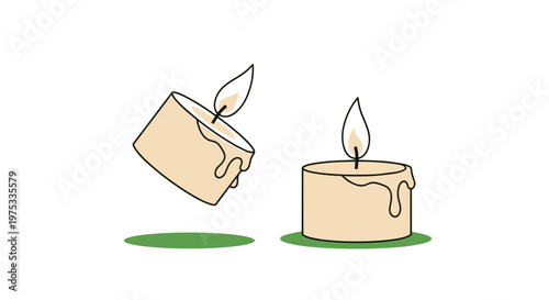 Magic Cartoon Candles: Igniting Hope, Light, and Connection - Two Vector Flames Transferring Energy, Perfect for Celebration, Isolated on transparent background.