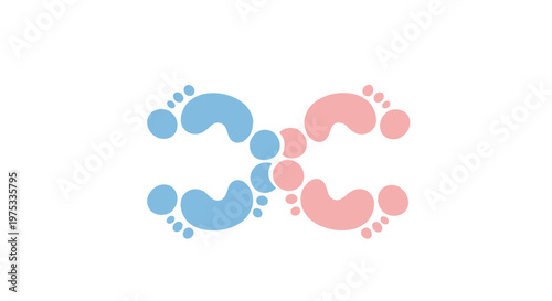 Baby Footprints Announcement: Pink and Blue Cute Vector Graphic, Gender Reveal Card, Isolated on transparent background, Newborn Celebration with Infinity Symbol