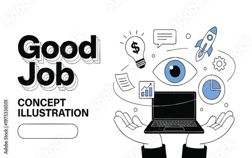 Foto Professional Business Concept Vector Illustration with Laptop, Ideas, and Growth