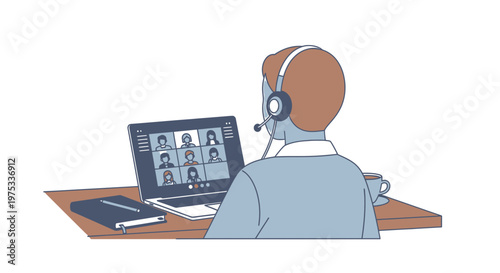 Remote worker, online meeting, video conference, business communication, office workspace