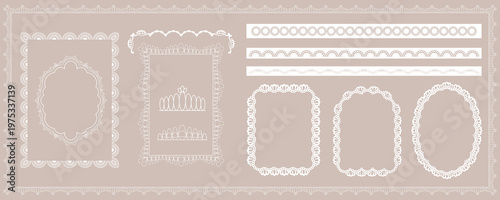 Vintage Lace Frame Set with Oval Rectangle Border and Crochet Detail