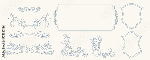 Antique decorative scrollwork and vintage rococo floral elements