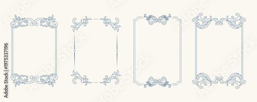 Rococo Wedding Invitation Frame Set with Floral Scroll Ornament