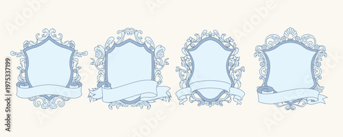 Baroque Decorative Frame Set with Scroll Ornament and Ribbon