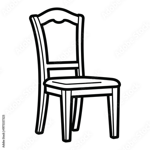 Simple line drawing of a classic wooden chair with curved backrest and four legs icon
