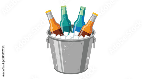 Ice Bucket with Chilled Beer Bottles Vector Illustration for Summer Party and Bar Menu Design