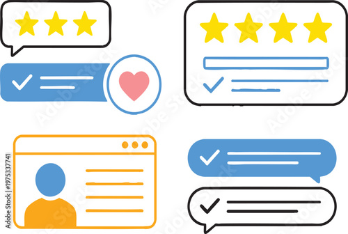 Review and feedback icon set rating stars survey satisfaction transparent background