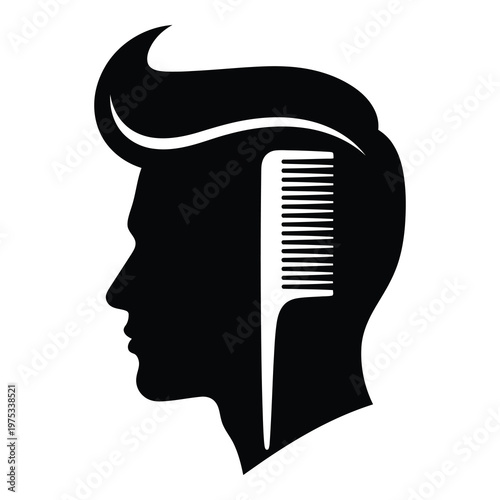 Black silhouette of a mans head with a comb in his hair icon