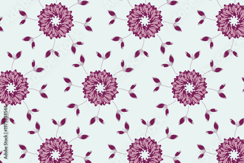 Deep plum geometric floral scroll seamless pattern in romantic style with delicate vine work and repeating floral medallions