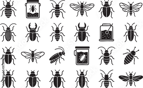 Pests and Insects Icon Set, Pest Control Silhouette on Transparent Background