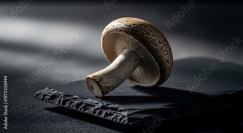 Fresh Brown Mushroom Resting on Dark Cloth
