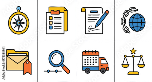 Procurement Management and Strategic Sourcing Icon Set on Transparent Background