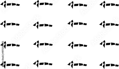 Hand-drawn black geometric shattered stencil arrow pattern set pointing left on a plain white background illustration