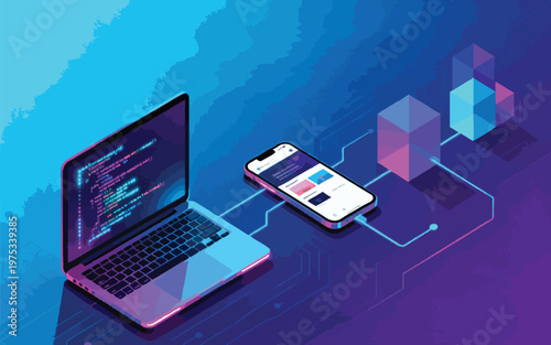 Full Stack Web Development and Mobile App Design with Futuristic Coding Concept