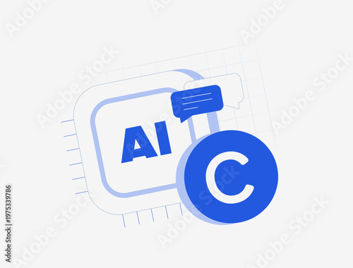 AI chatbots copyright addresses content ownership, intellectual property rights, legal challenges, AI copywriting regulation, 2026 trends, digital innovation law concept vector illustration.
