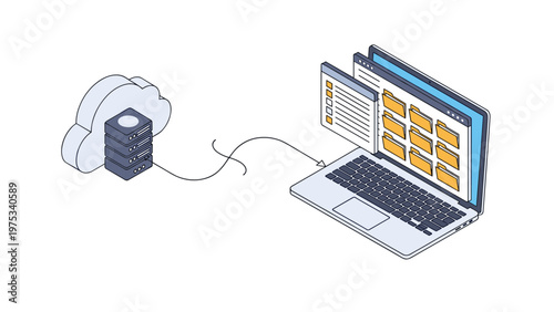 Cloud computing technology facilitates seamless data synchronization and file transfers from secure remote servers to a personal laptop.