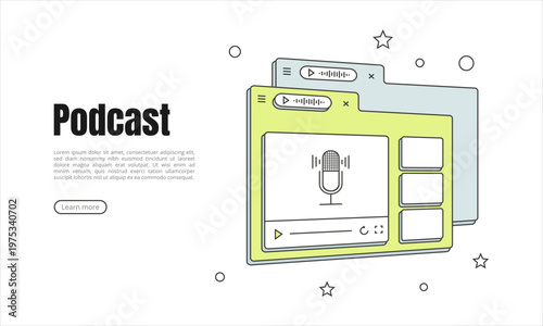 Podcast audio streaming online show isometric banner