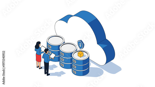 Database administrators manage secure cloud storage clusters and server racks to ensure efficient data accessibility for the organization.