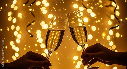Golden Toast with Champagne Glasses in Celebration
