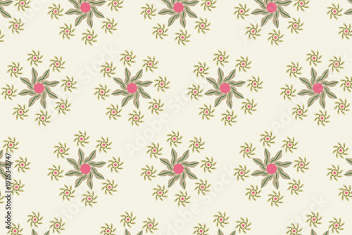 Konstfotografi Soft sage and peach dainty flower cluster seamless pattern with small stylized b