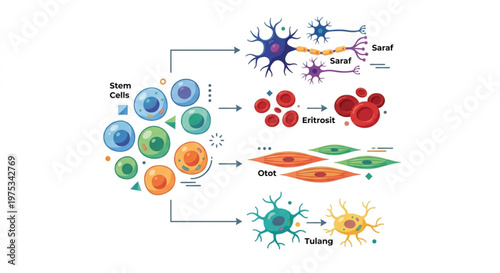 Flat 2.0 Stem Cell Differentiation Vector Illustration