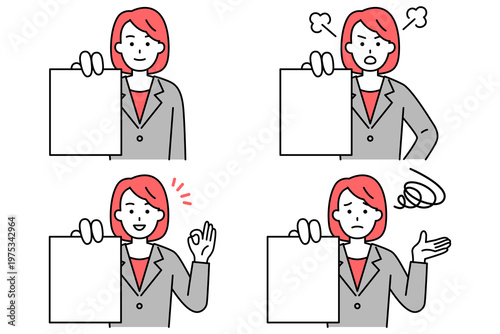 書類を見せるスーツの女性　セット