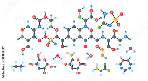 Flat 2.0 Style Chemical Molecule Structure Vector Illustration
