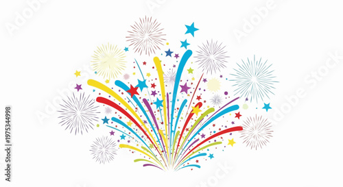 Celebration bursting forth with vibrant starbursts and colorful pyrotechnic displays creating a festive atmosphere for joyful events and jubilant occasions