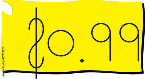 Hand-drawn small yellow wavy sticker showing a low price point of ninety nine cents illustration